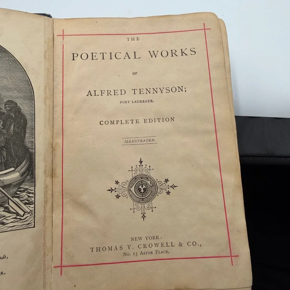 Antique Alfred Tennyson Poetical Works Complete Illustrated Thomas Crowell Blue‎